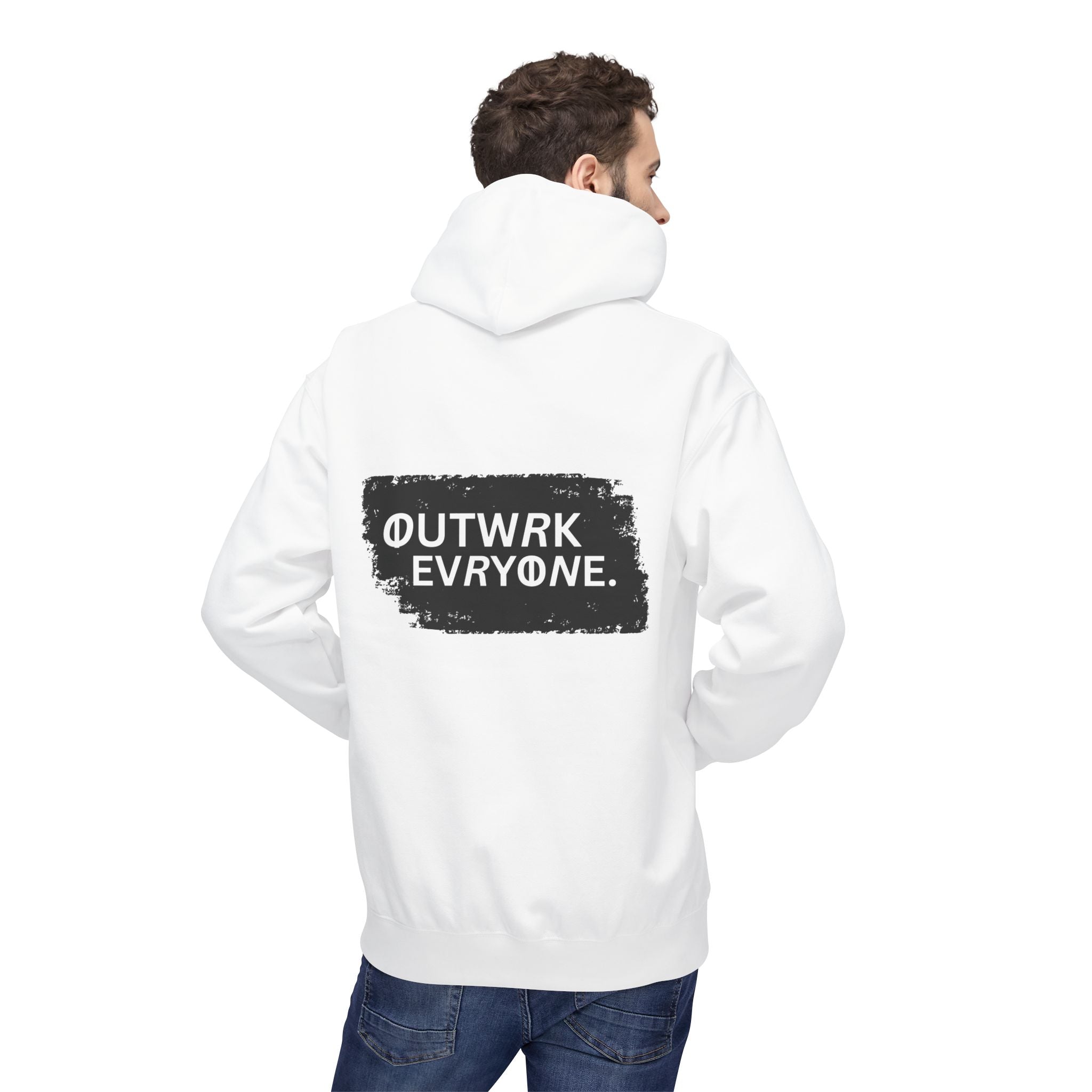 Outwrk Evry0ne Motivational Hoodie — Minimal Chest Logo, Bold Back Graphic